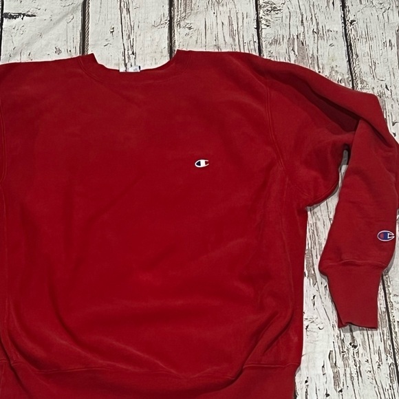 Vintage 80s Red Champion Reverse Weave 1980s Crewneck Pullover Sweatshirt - Picture 2 of 5